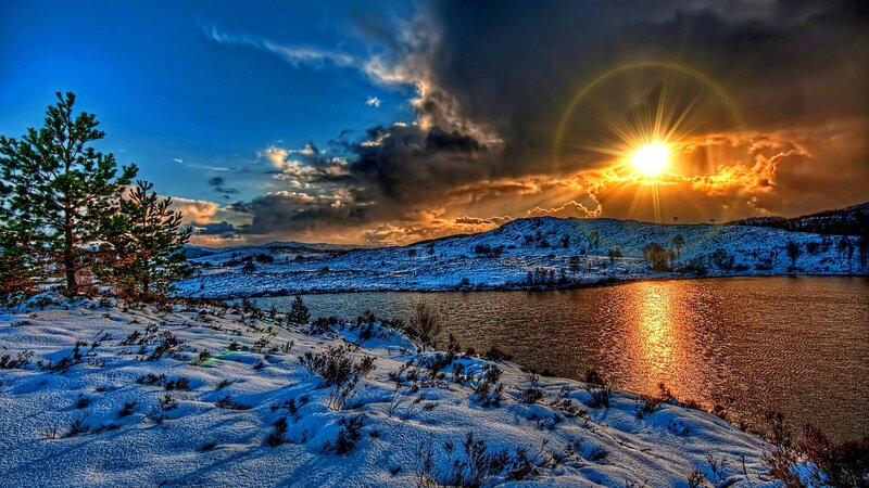 Sunset over Snowy Lake — Blue, Dramatic