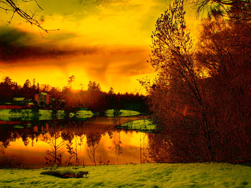 Sunset over Snowy Lake — Orange