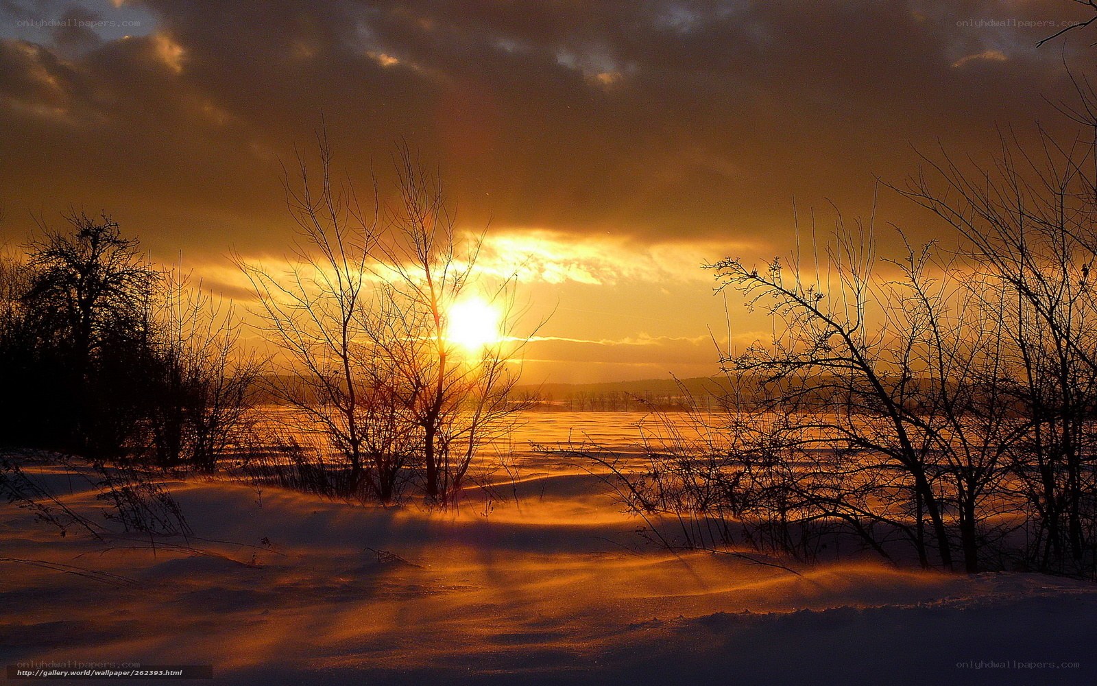 Sunset over snowy landscape