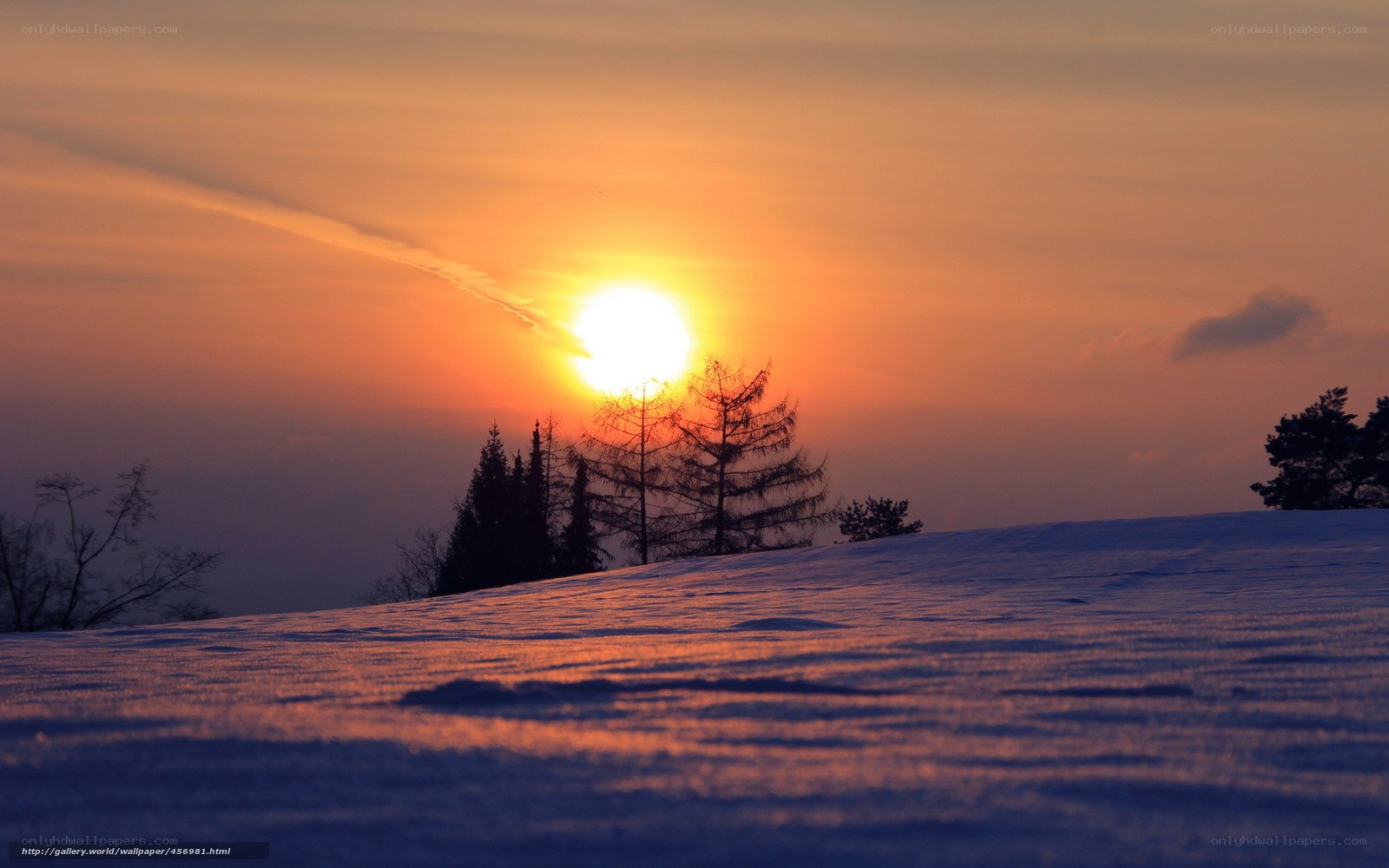 Sunset over snowy landscape