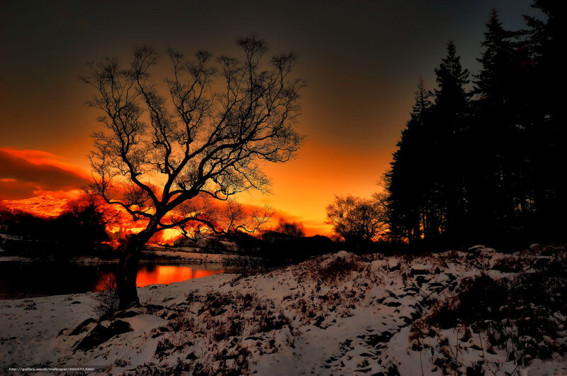 sunset over snowy landscape