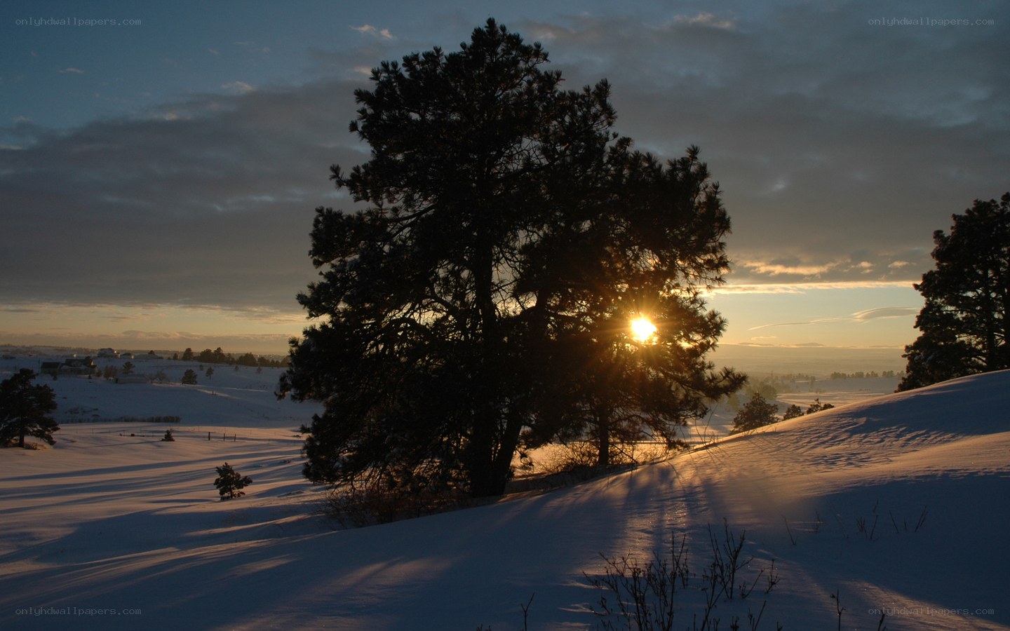 Sunset over snowy landscape