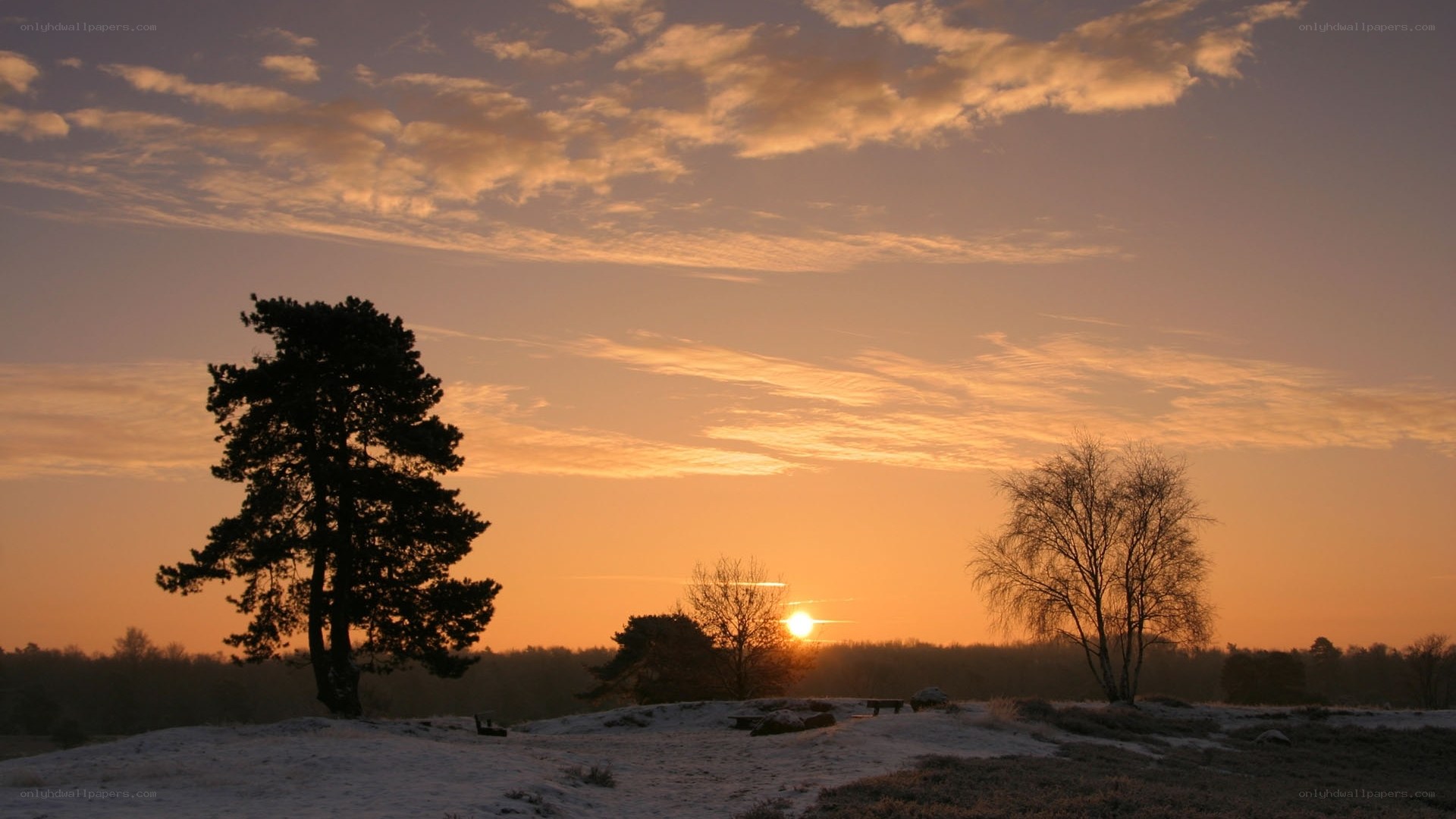 Sunset over snowy landscape