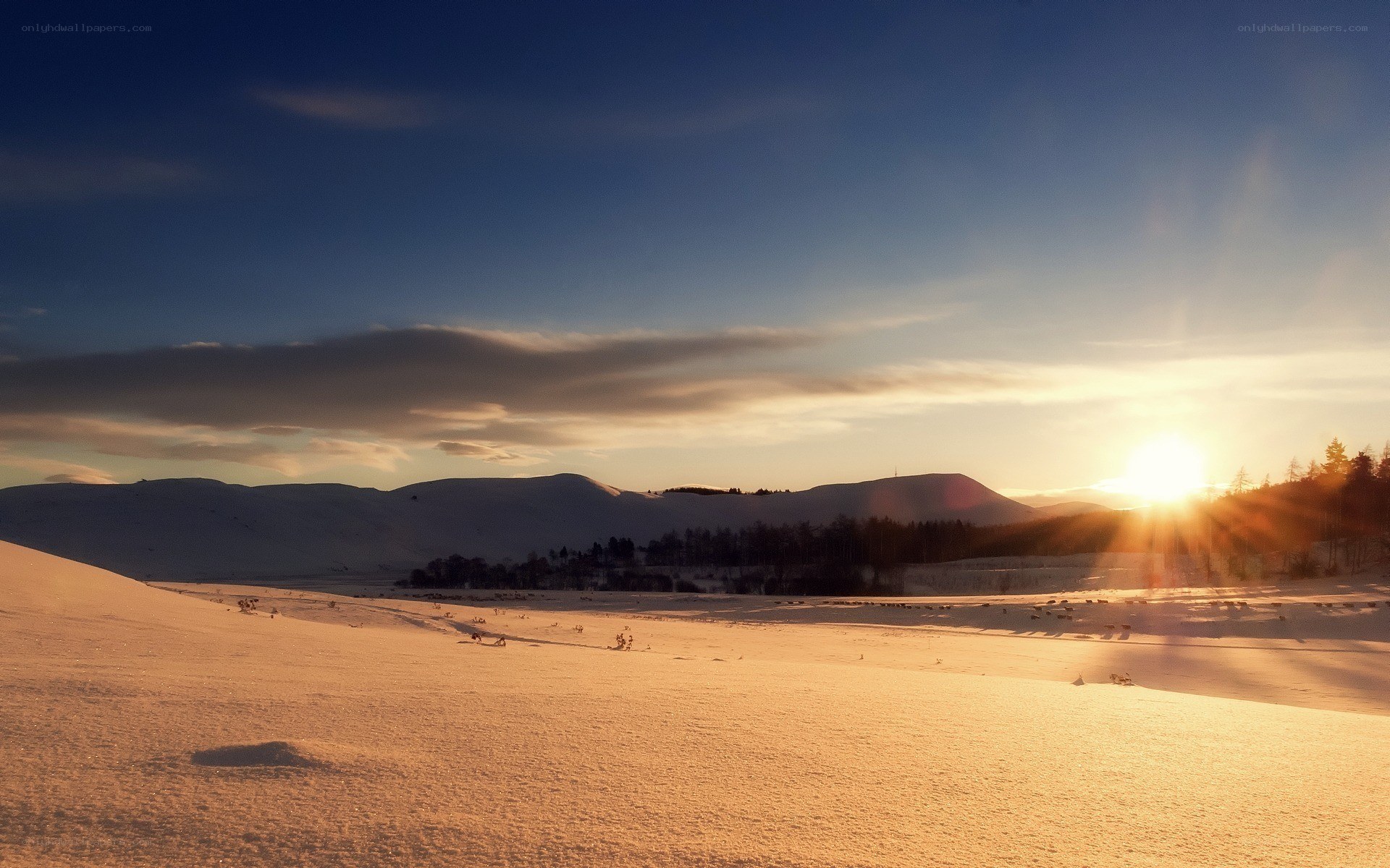 Sunset over snowy landscape