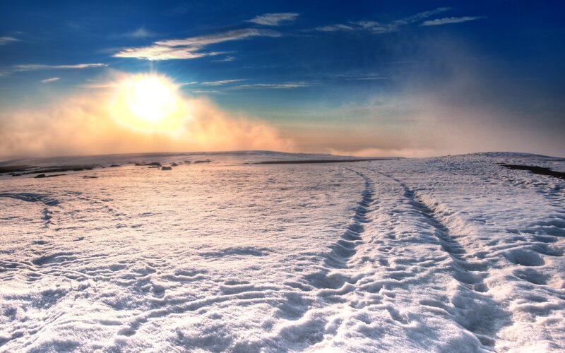 Sunset over snowy landscape