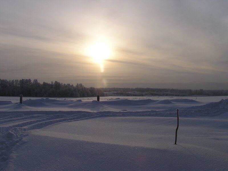 Sunset over snowy landscape