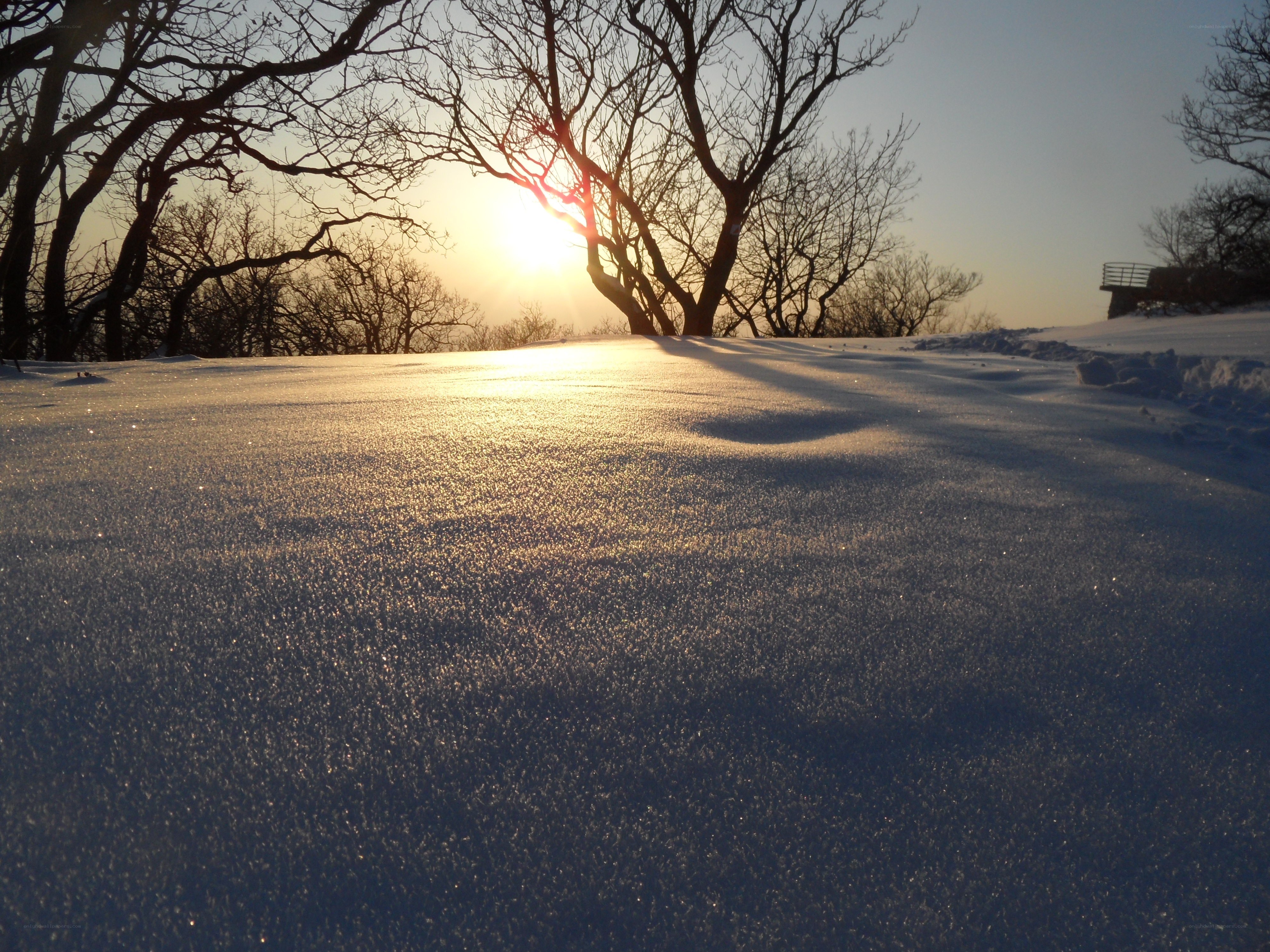 Sunset over snowy landscape