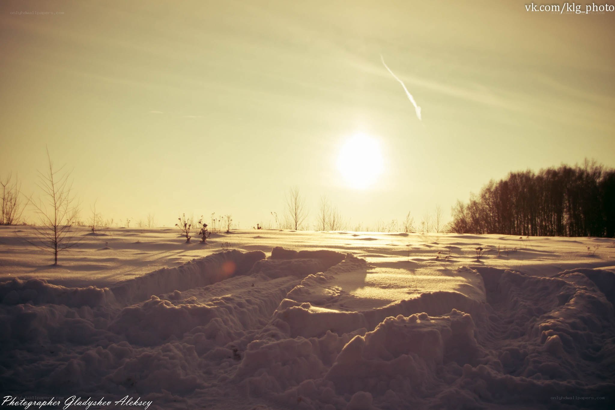 Sunset over snowy landscape