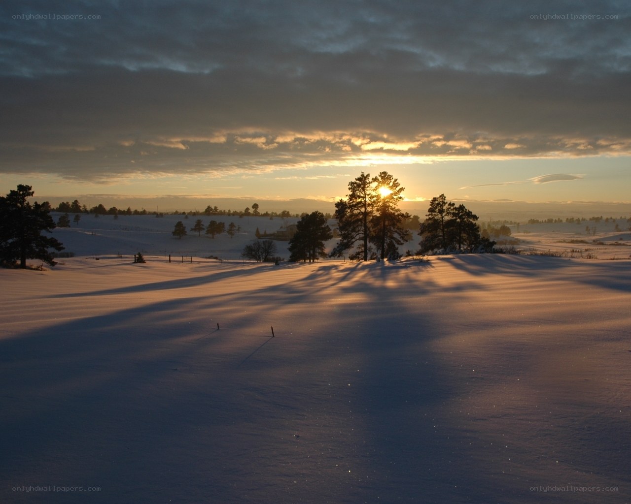 Sunset over snowy landscape