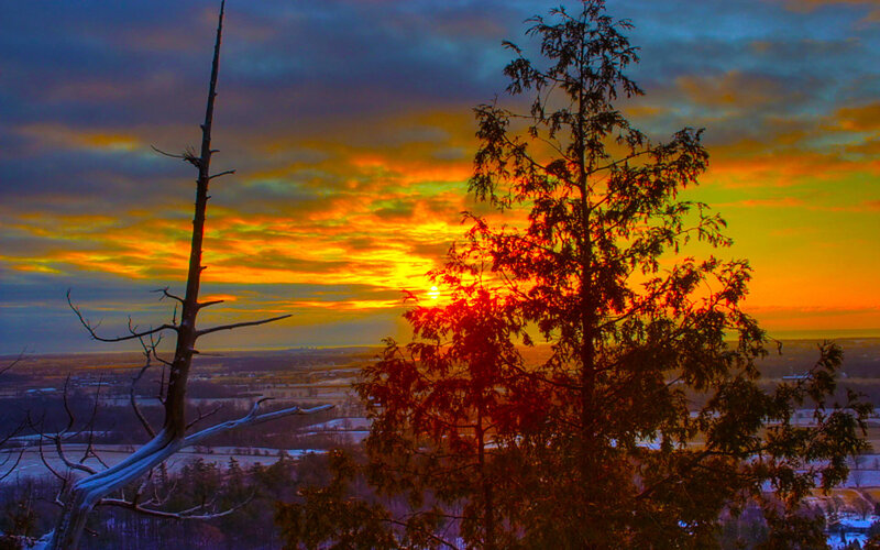 Sunset over snowy landscape