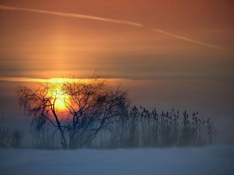 Sunset over snowy landscape