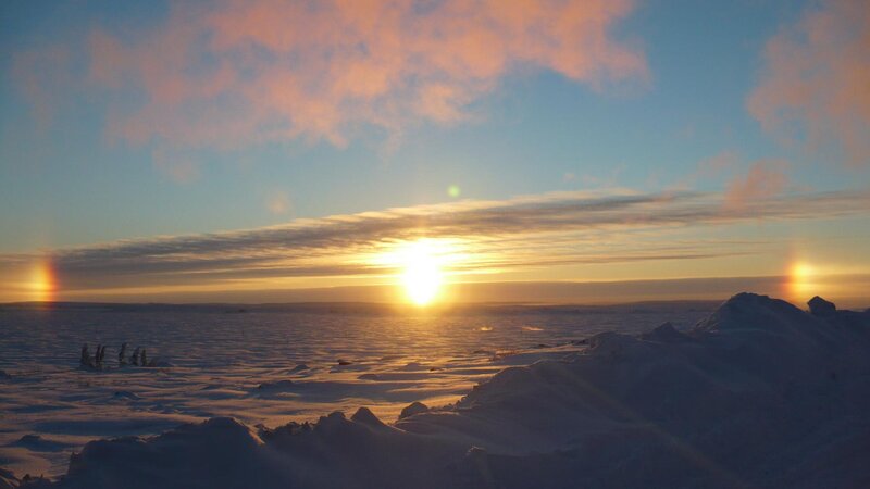 Sunset over Snowy Landscape — Blue, Serene