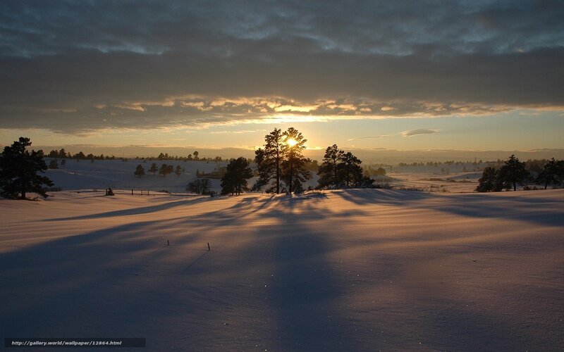 Sunset over snowy landscape