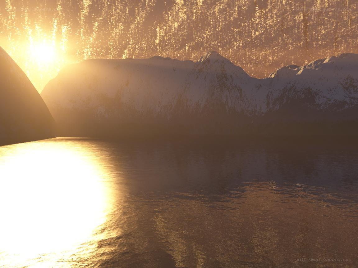 sunset over snowy mountains