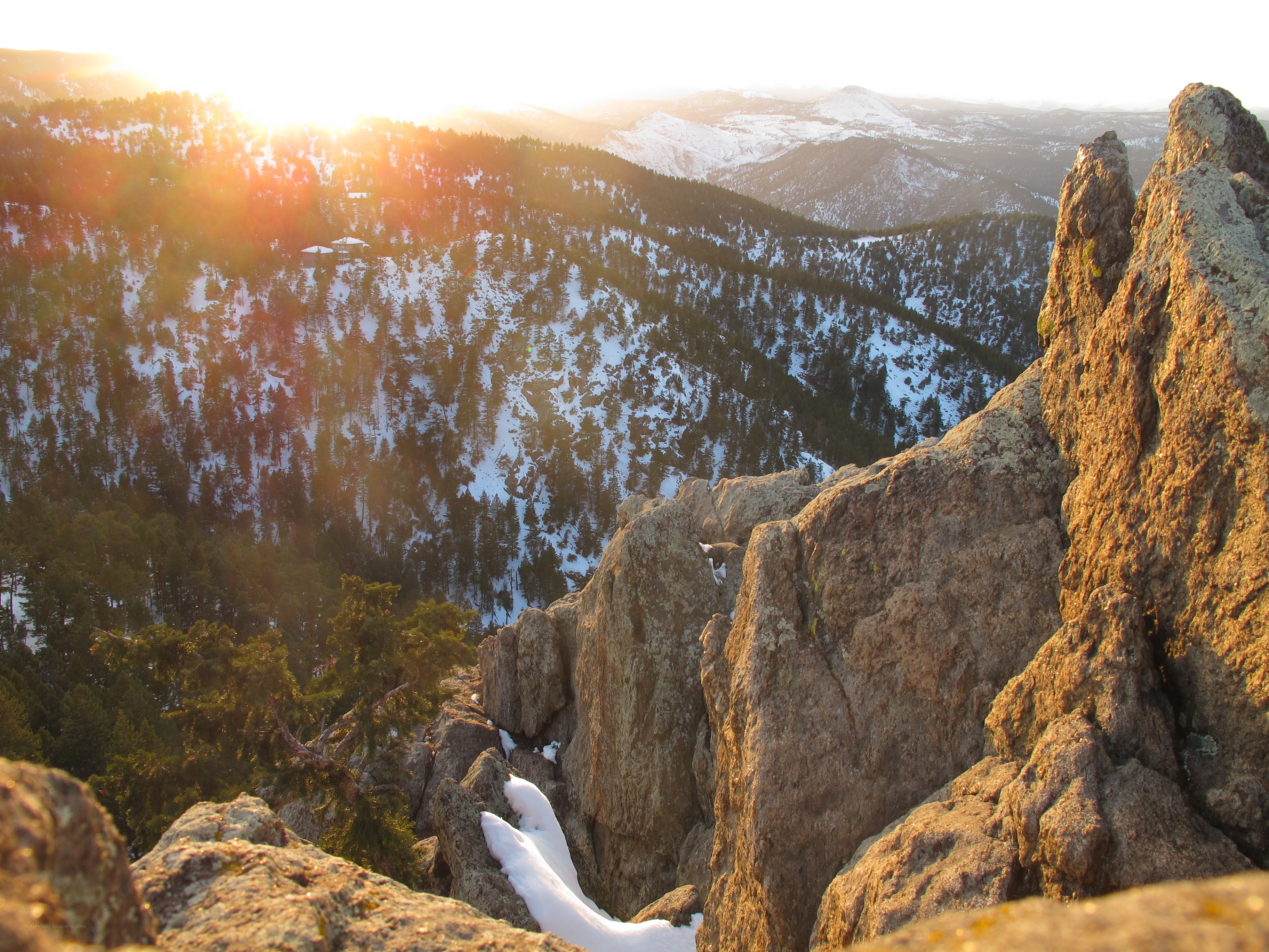 Sunset over snowy mountains