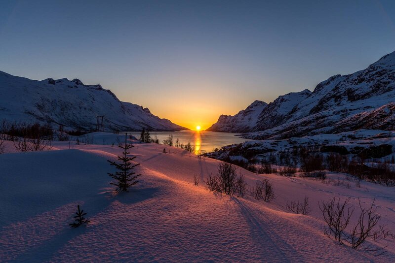 Sunset over Snowy Mountains — Blue