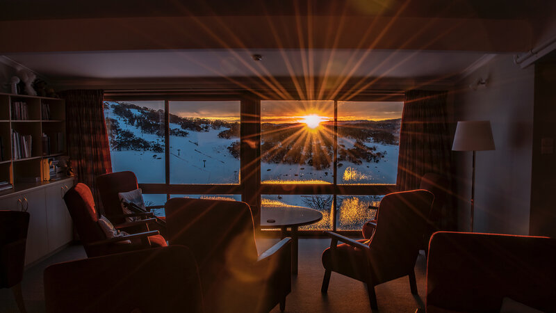 Sunset over Snowy Mountains — Orange, Dramatic