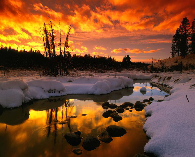 sunset over snowy river
