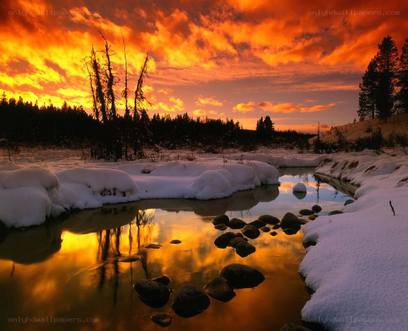 sunset over snowy river