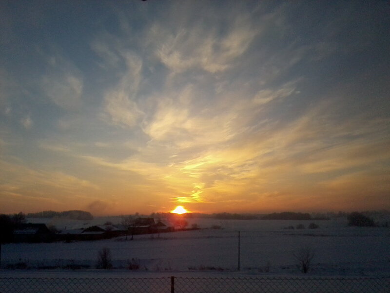 Sunset over Snowy Village — Orange