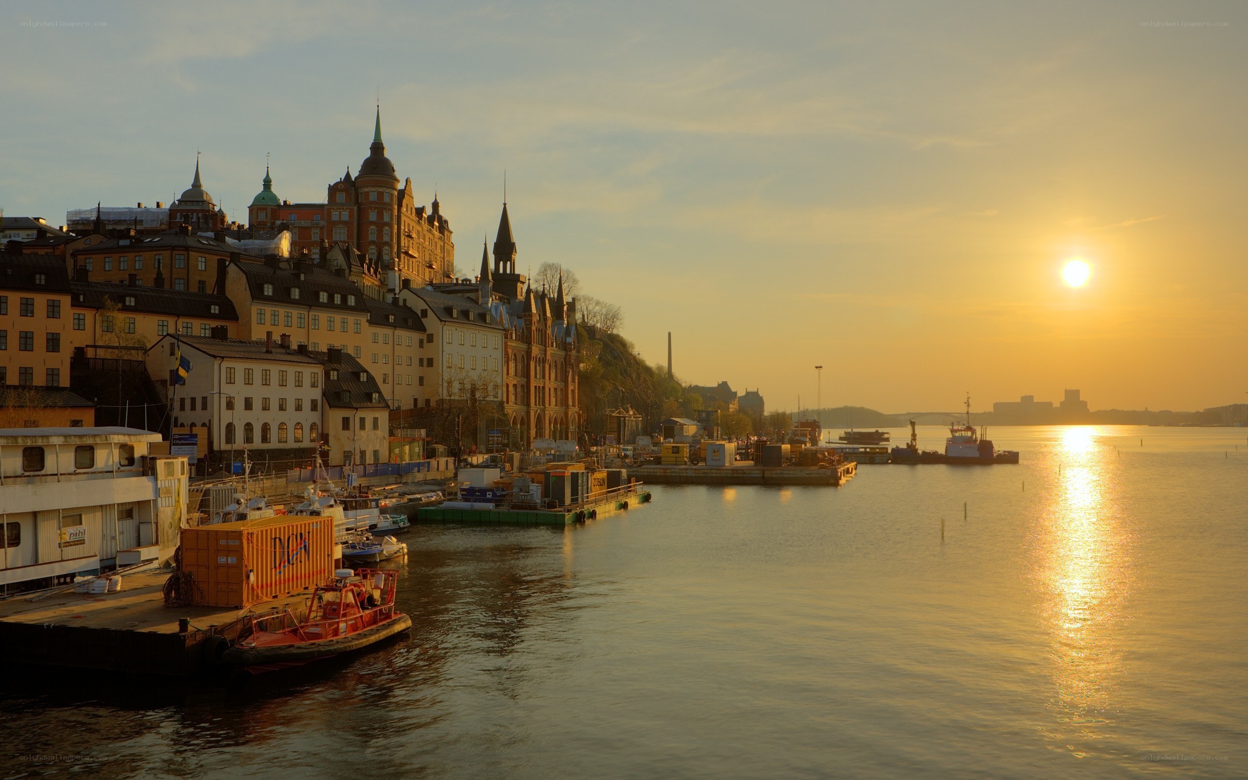 Sunset over Stockholm harbor