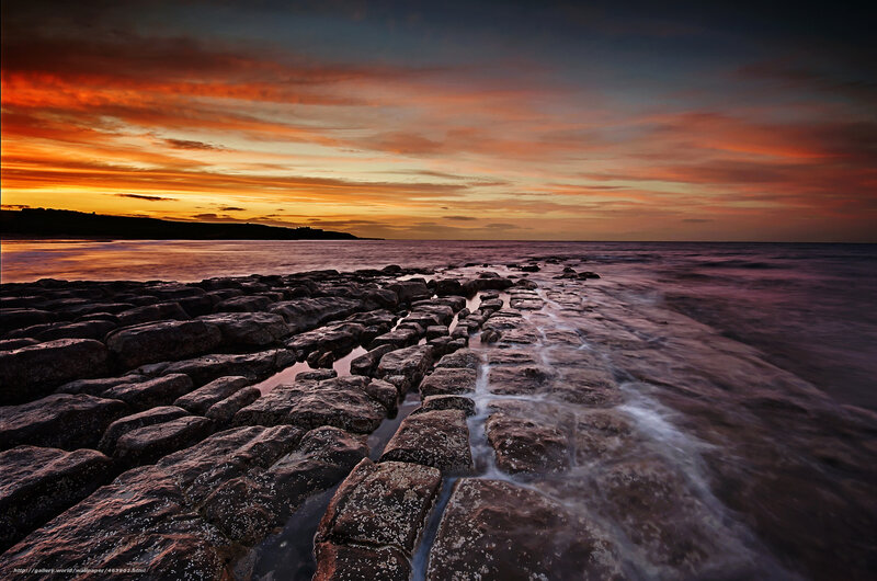 Sunset over stone path