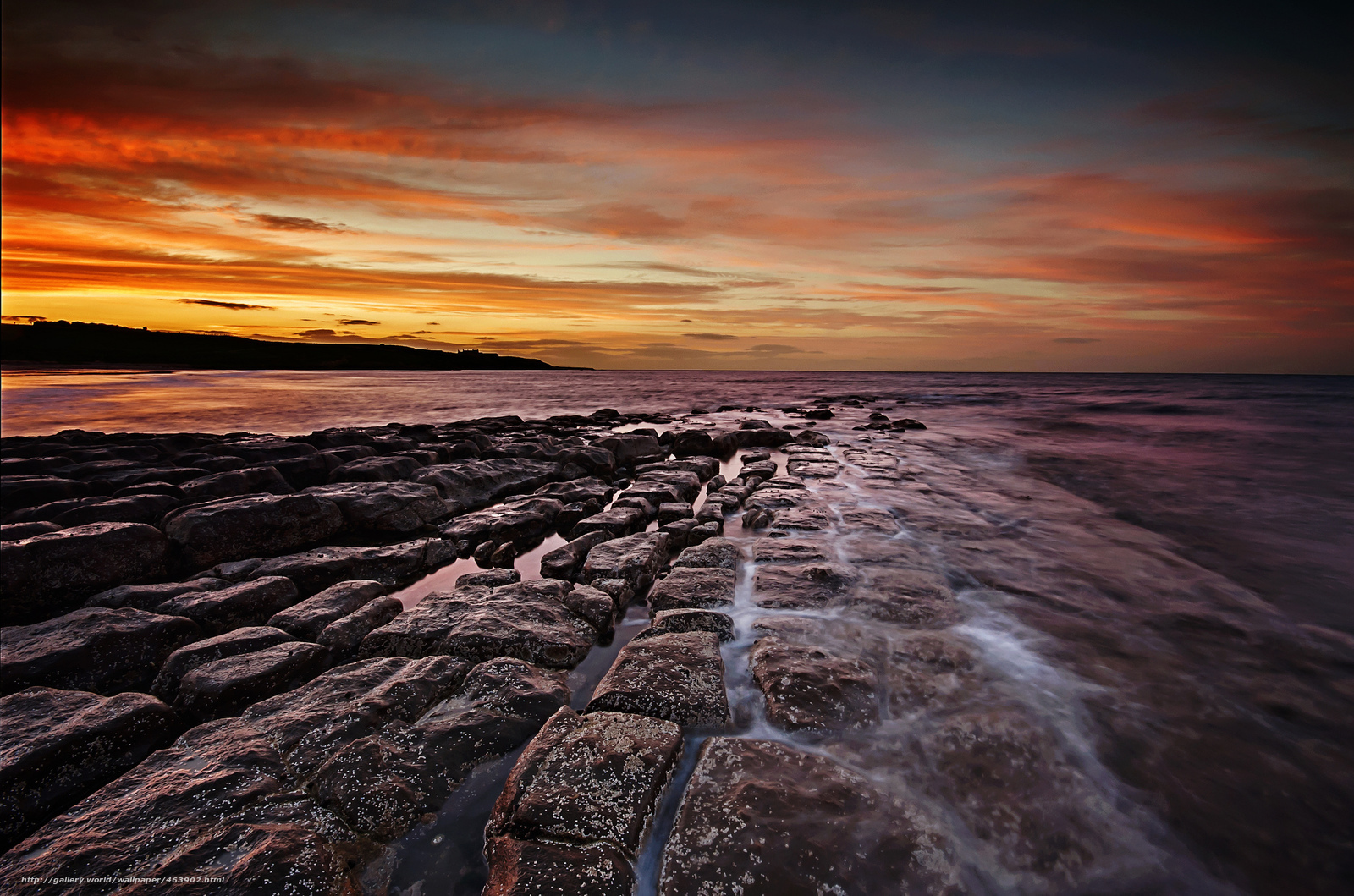 Sunset over stone path