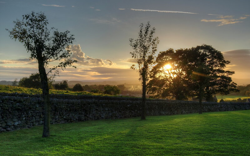 Sunset over Stone Wall — Green, Serene