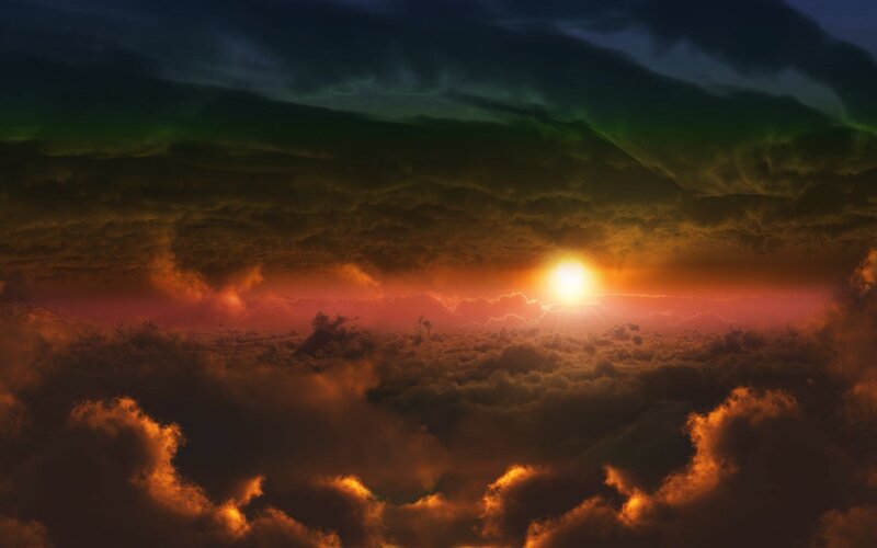 Sunset over stormy clouds