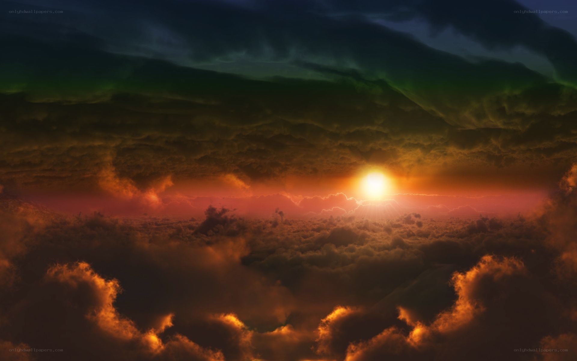 Sunset over stormy clouds