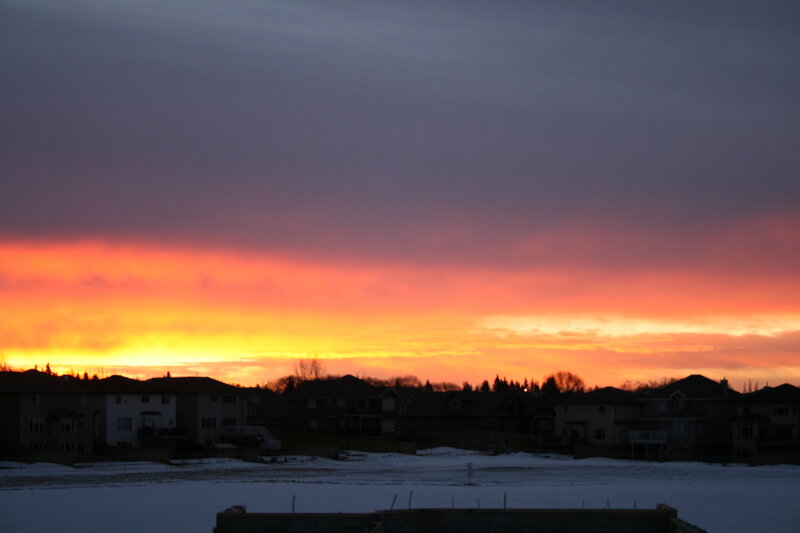 Sunset over Suburban Homes — Orange, Dramatic