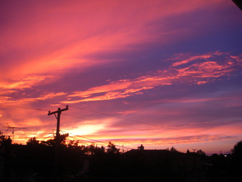 Sunset over Suburban Houses — Purple
