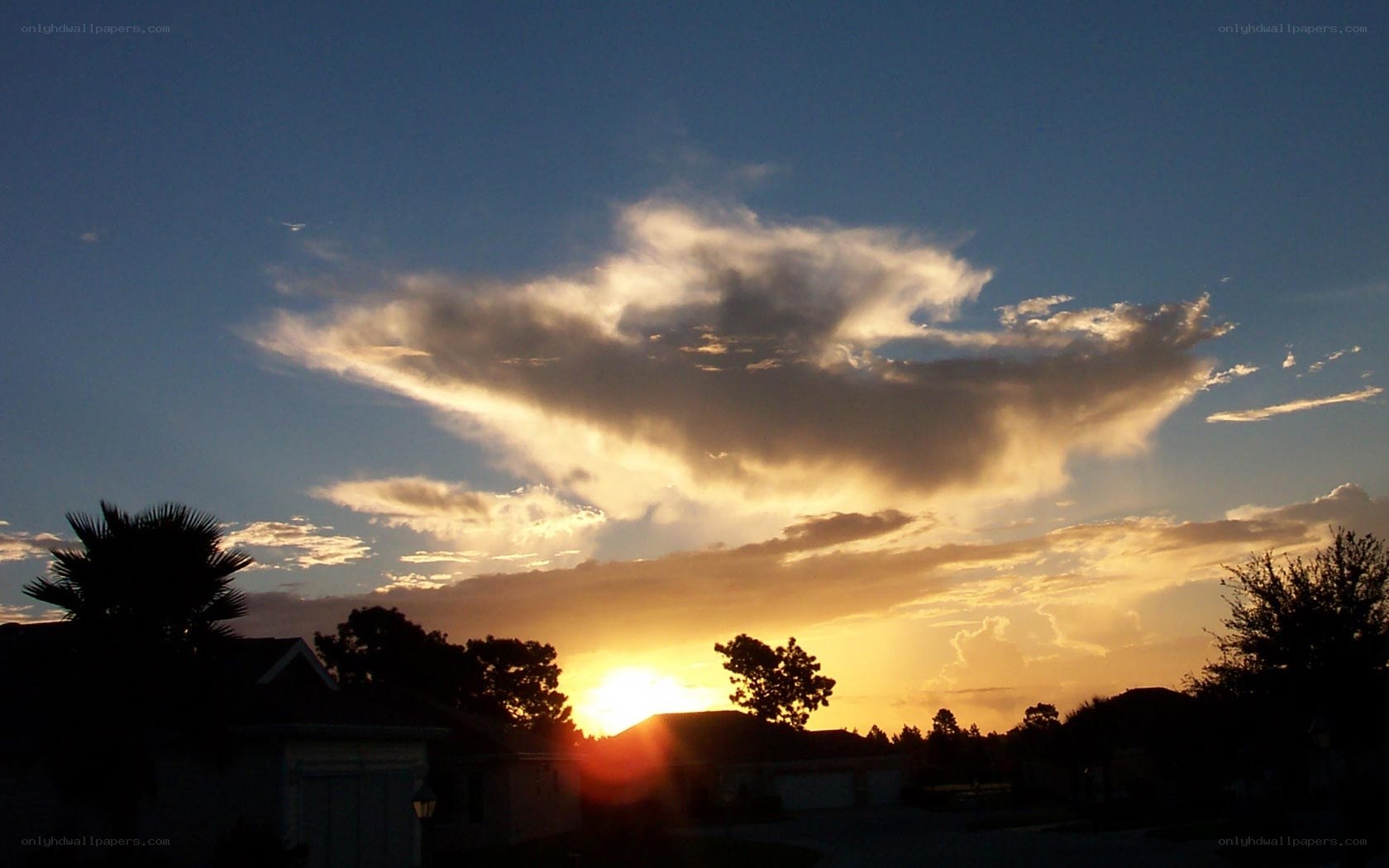 Sunset over suburban neighborhood