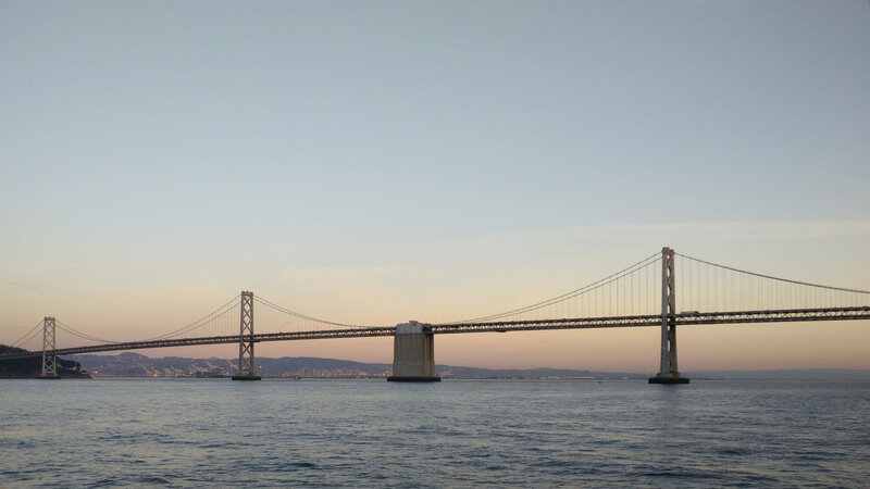 Sunset over Suspension Bridge — Blue, Serene