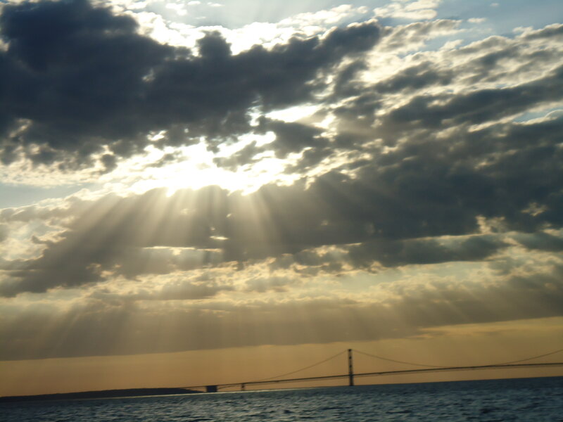 Sunset over Suspension Bridge — Blue
