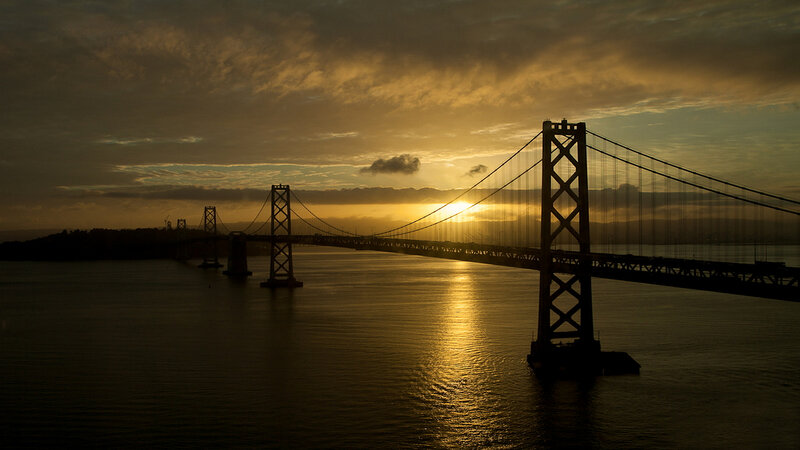 Sunset over Suspension Bridge — Gold
