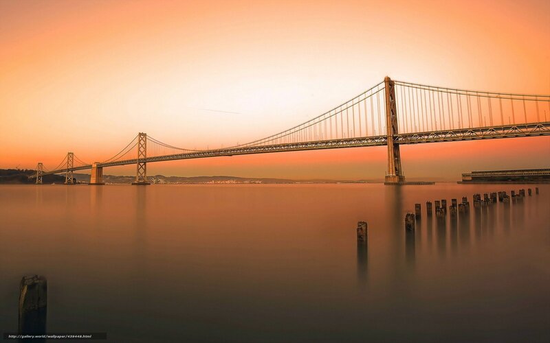Sunset over Suspension Bridge — Orange, Serene