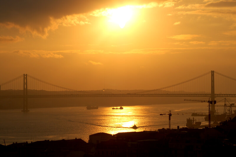 Sunset over Suspension Bridge — Orange