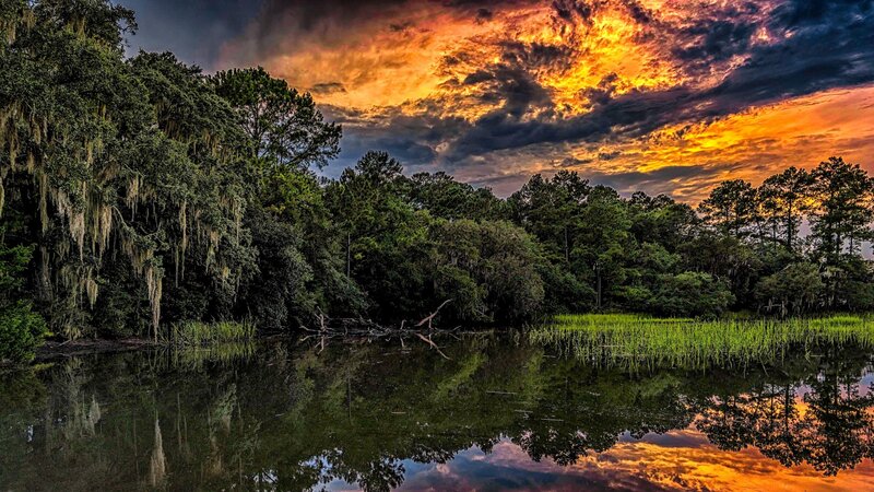 Sunset over Swamp — Orange, Dramatic