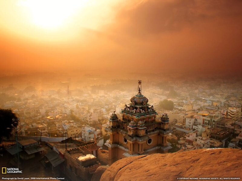 Sunset over temple city