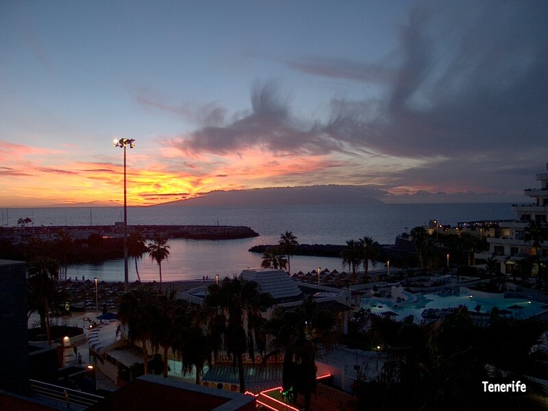 sunset over tenerife harbor