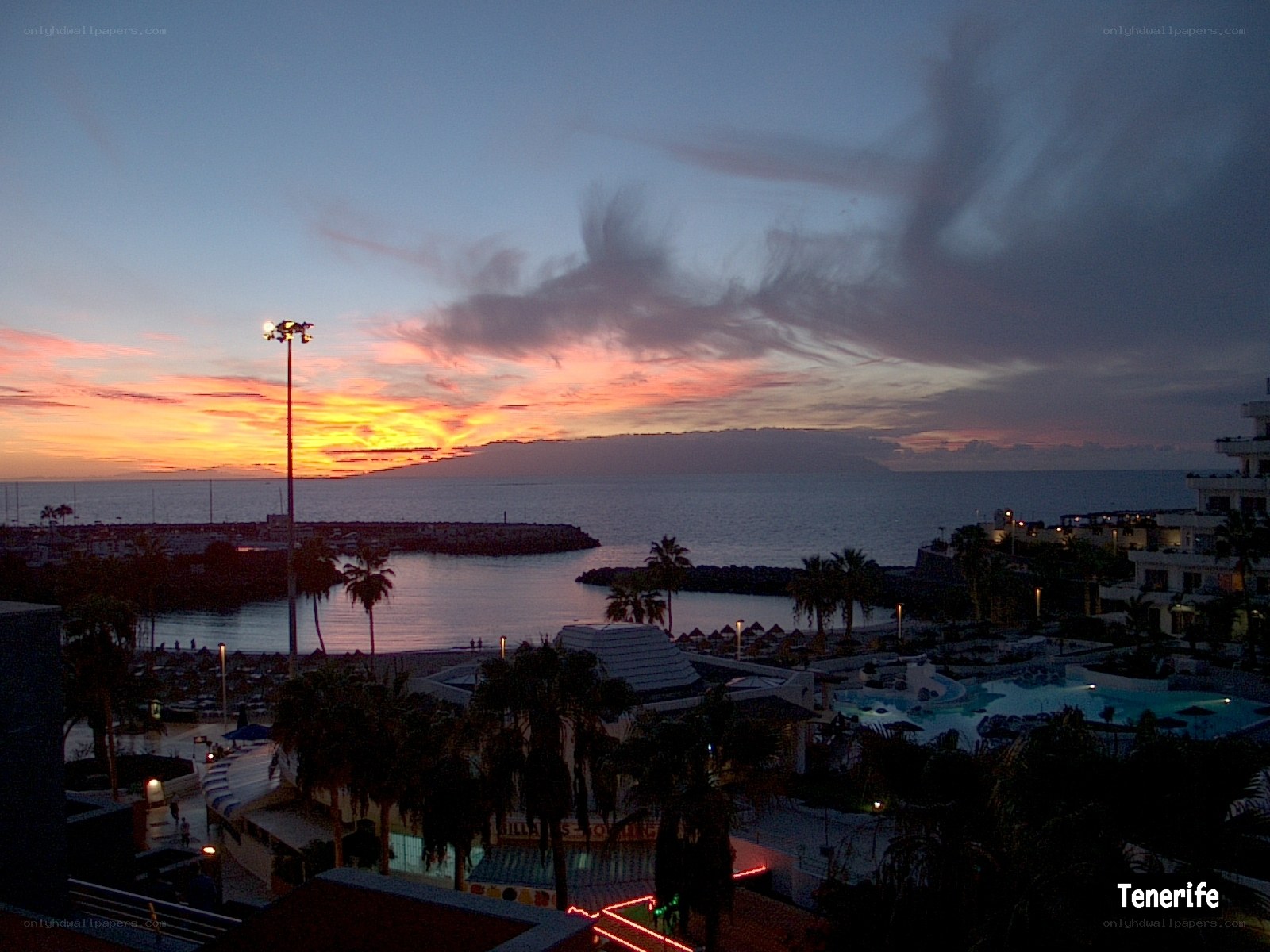 sunset over tenerife harbor