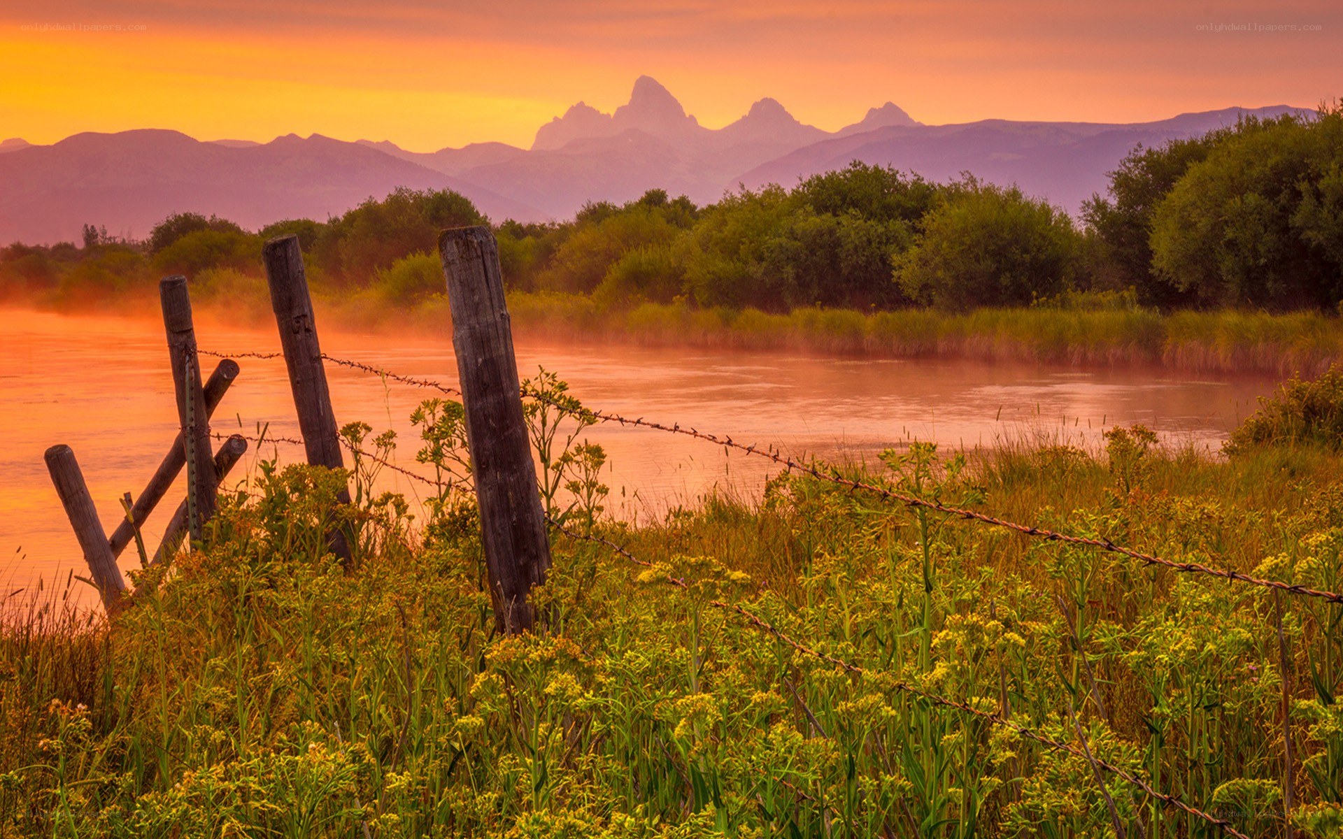 Sunset over Teton Mountains
