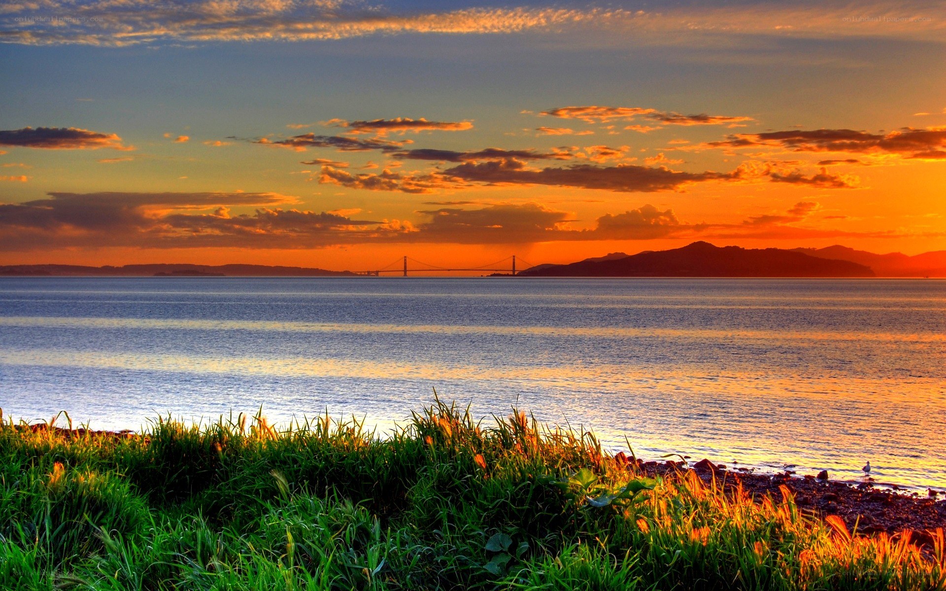 sunset over the bay