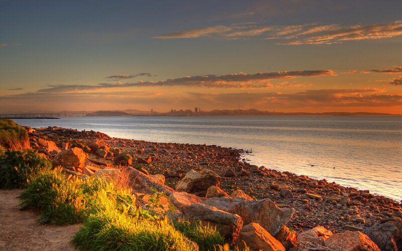 sunset over the bay