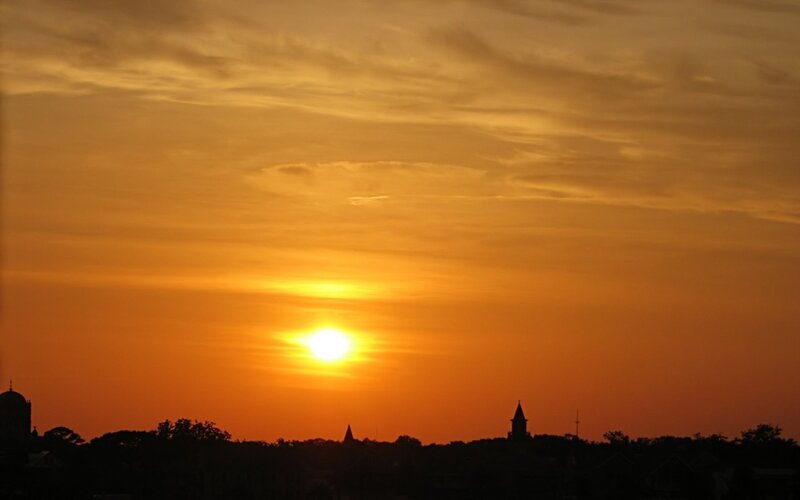 sunset over the city skyline
