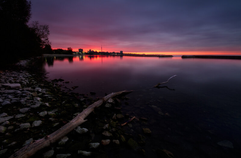 sunset over the city skyline