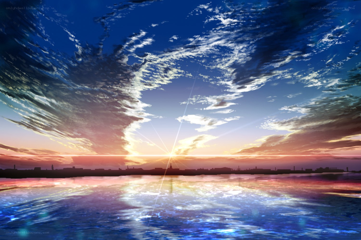 Sunset over the city skyline