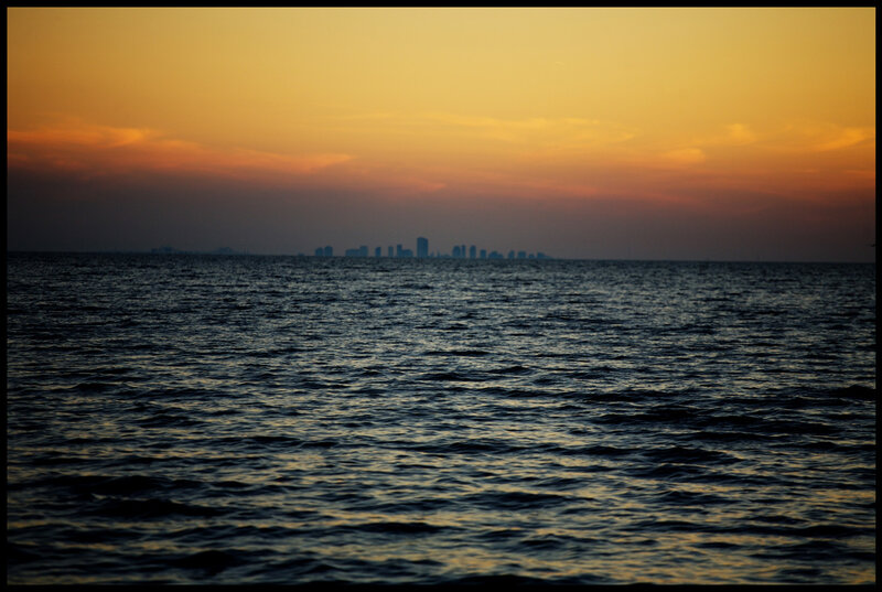 sunset over the city skyline
