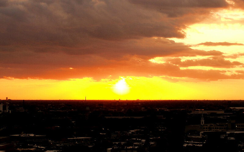 Sunset over the city skyline